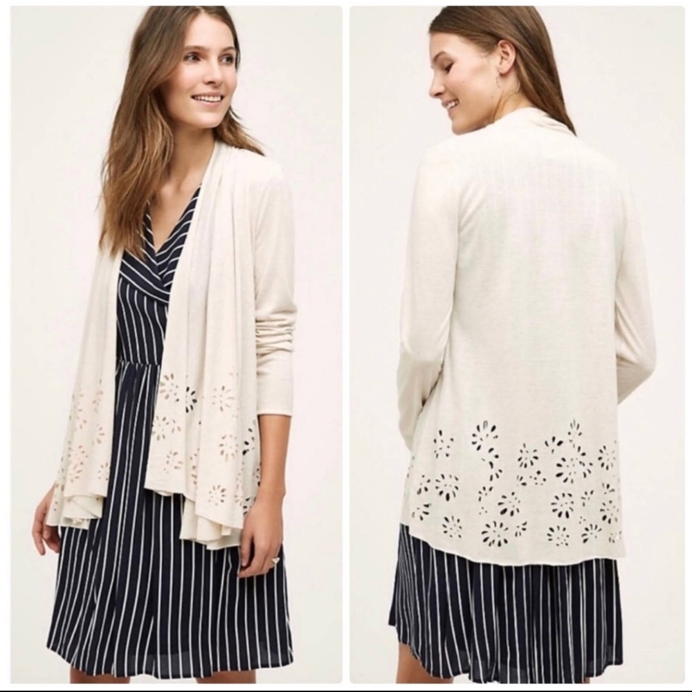 Anthropologie Meadow Rue Verna Laser Cut Cardigan Womens M Casual Chic Layering